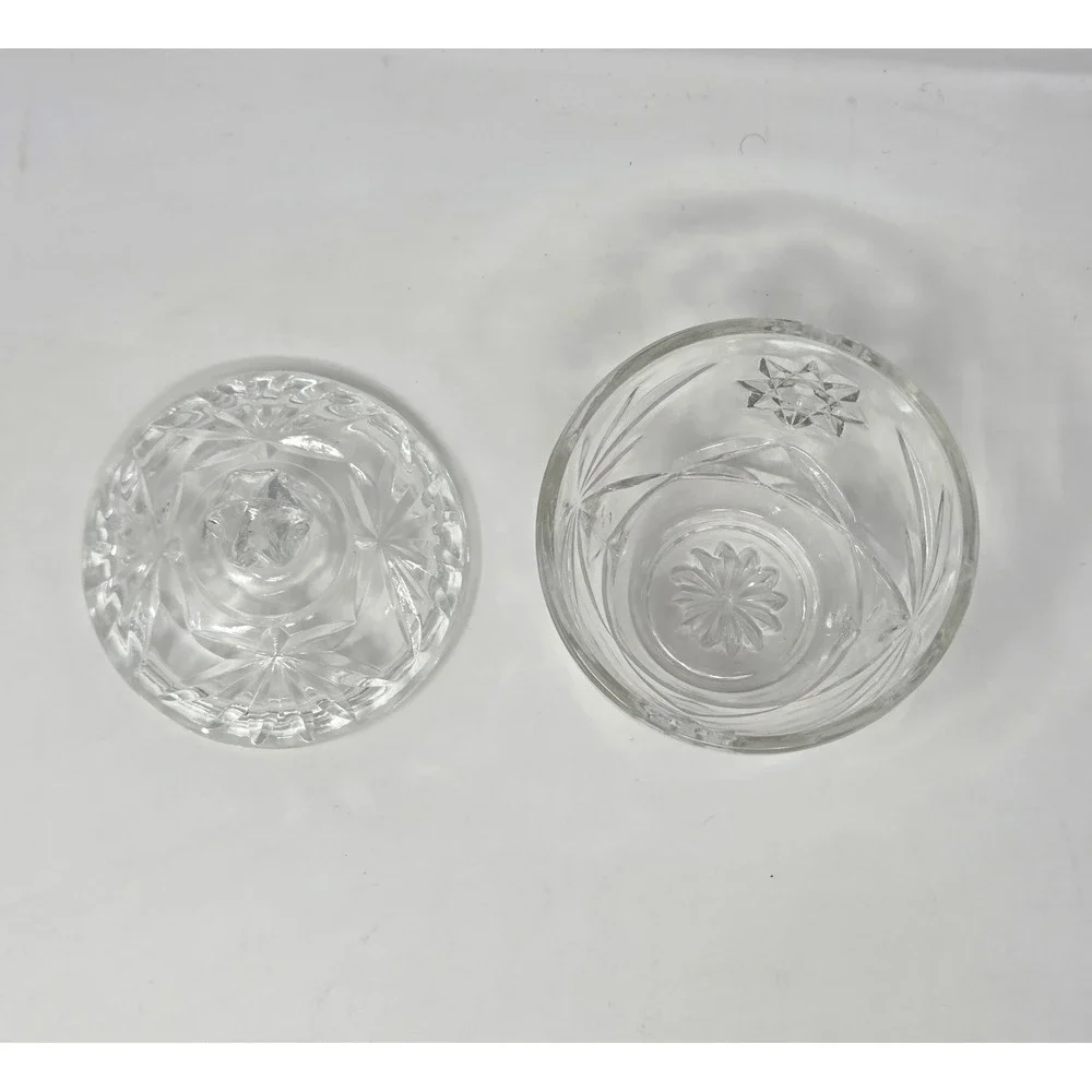 Retro Pressed Glass Pinwheel Star Covered Candy Dish Teardrop Finial 5.5